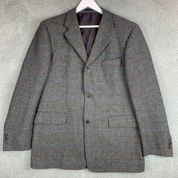 Other - Wall Street Blazer Mens 42 Gray Plaid Tweed Shetland Lambswool Scotland Jacket